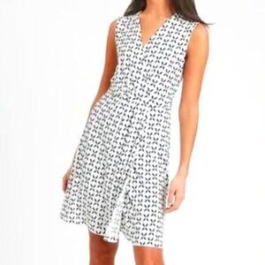 Banana Republic Faux Wrap Sleeveless V-Neck White and Blue Dress